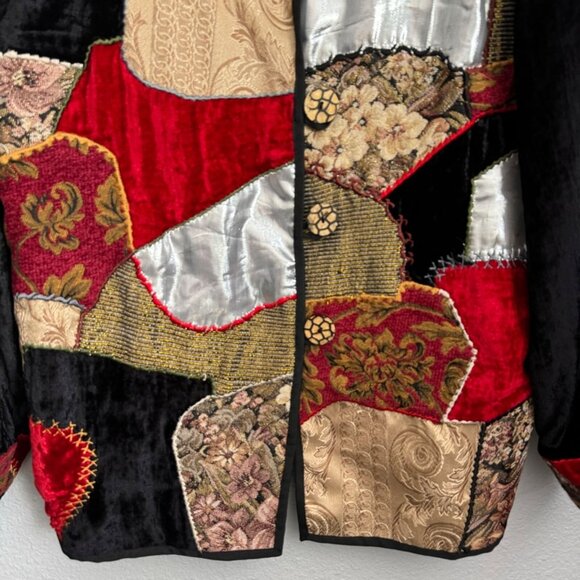 Vintage Allure Patchwork Blazer Jacket Size M Black Multi Long Sleeves Blazer - Picture 6 of 12